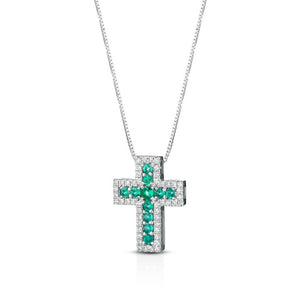 Collana Crusado - Croce uomo Diamanti Bianchi e Smeraldi