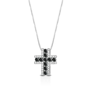 Collana Crusado - Croce uomo Diamanti bianchi e neri - CRU97