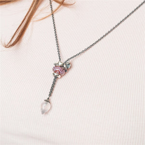 Collana d'Argento con Quarzo Rosa 100 cm indossata
