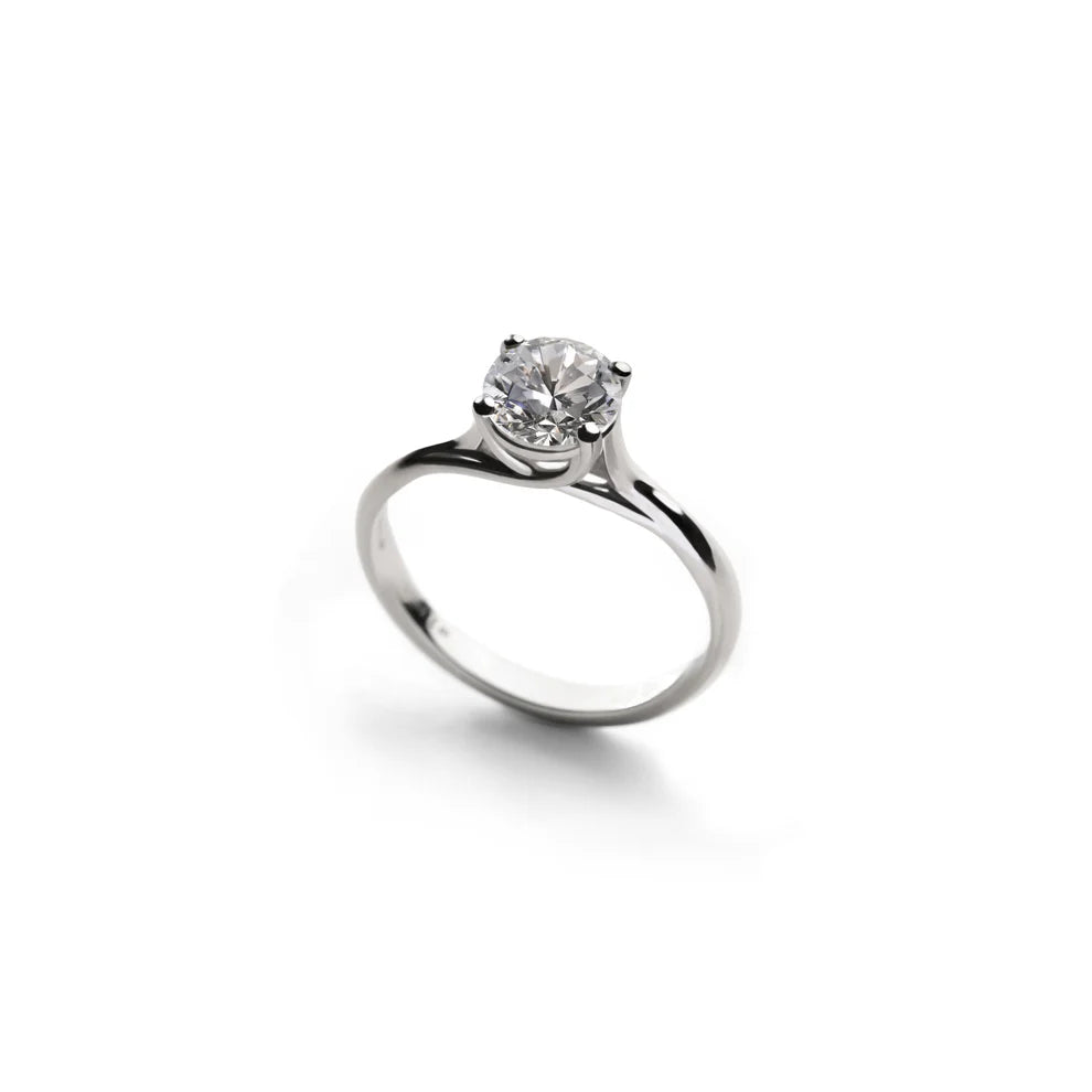 Anello Puro Platino - Solitario Round montatura puro