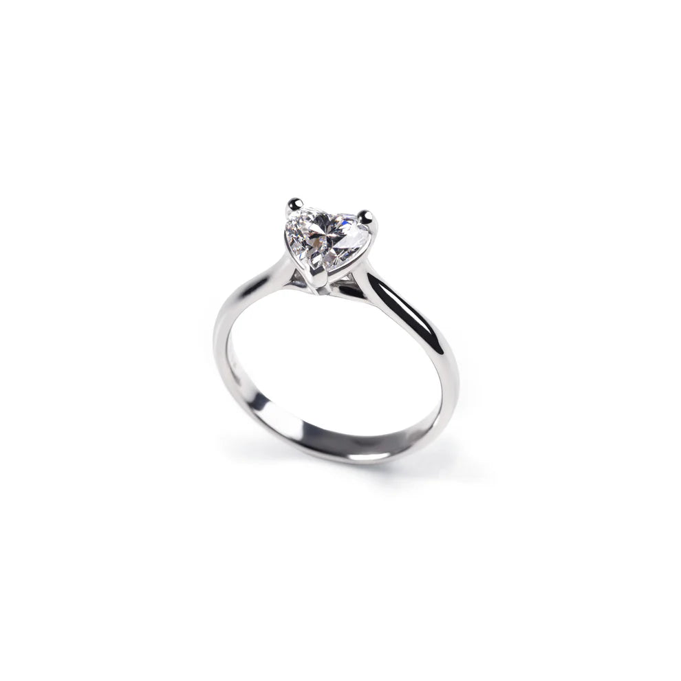 Anello Puro Platino - Solitario Cuore