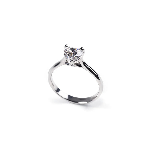 Anello Puro Platino - Solitario Cuore