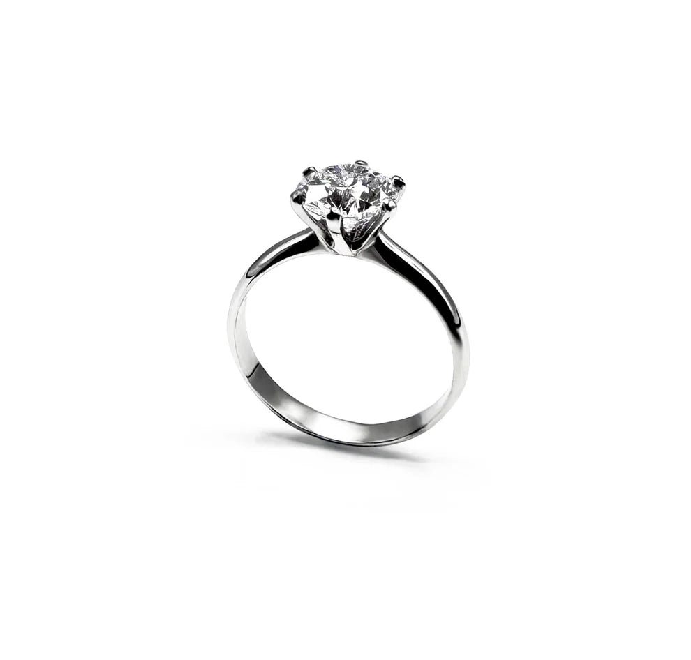 Anello Puro Platino - Solitario Round montatura 6 punte