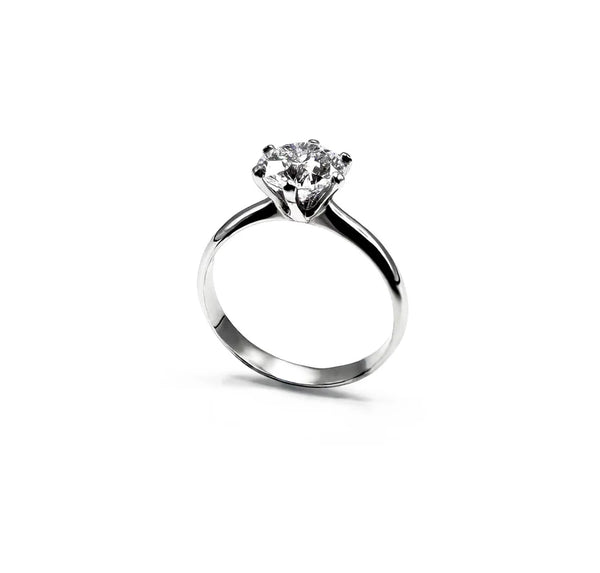 Anello Puro Platino - Solitario Round montatura 6 punte