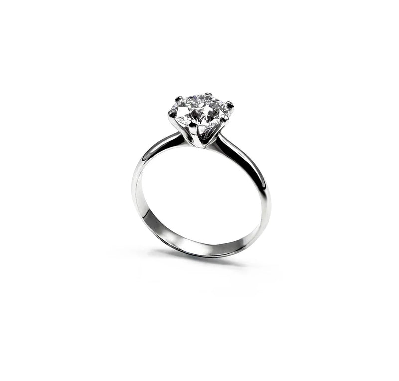 Anello Puro Platino - Solitario Round montatura 6 punte