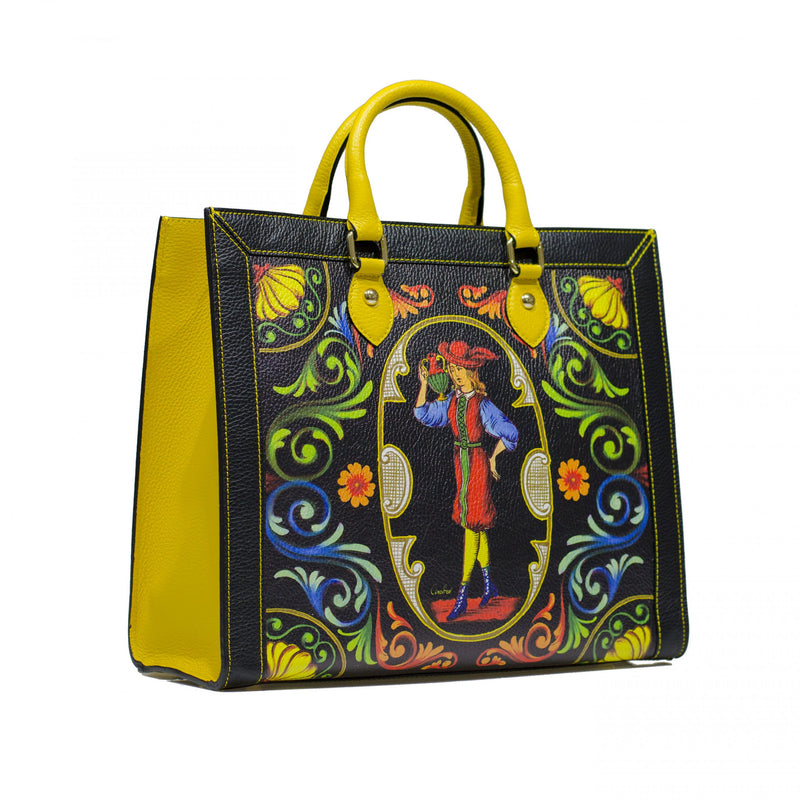 Borsa Ammia - Donna di Coppe - Shopping Bag Busy Nera e Gialla