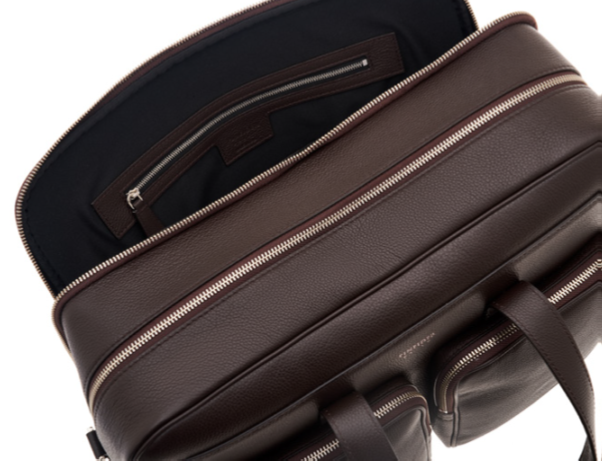 Cartella Pineider Daily in Pelle Marrone Bottalata con Doppia Tasca - interni