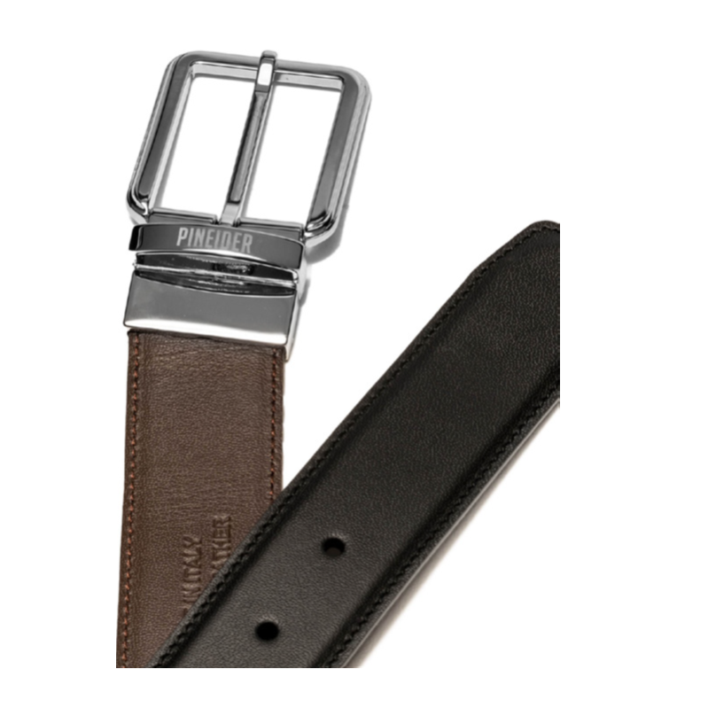 Cintura Reversibile Pineider in Pelle Liscia Fibbia Rettangolare - colore nero/marrone