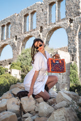 Small Shopping Bag Busy Ammia - Scaramanzia - Arancio e Paglia Fiori