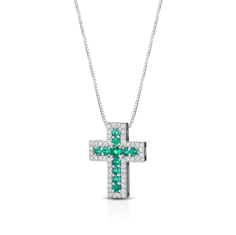 Collana Crusado - Croce uomo Diamanti Bianchi e Smeraldi