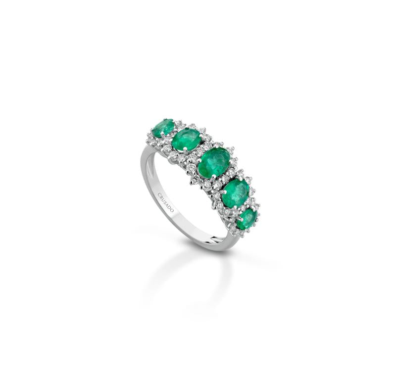 Anello Crusado - Veretta a 5 Smeraldi e Diamanti - Tropea - VSTRPXS