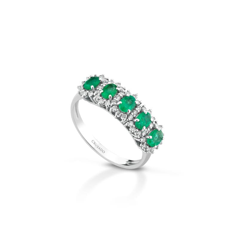 Anello Crusado - Veretta a 5 Smeraldi e Diamanti - Tropea - V5TRP0S
