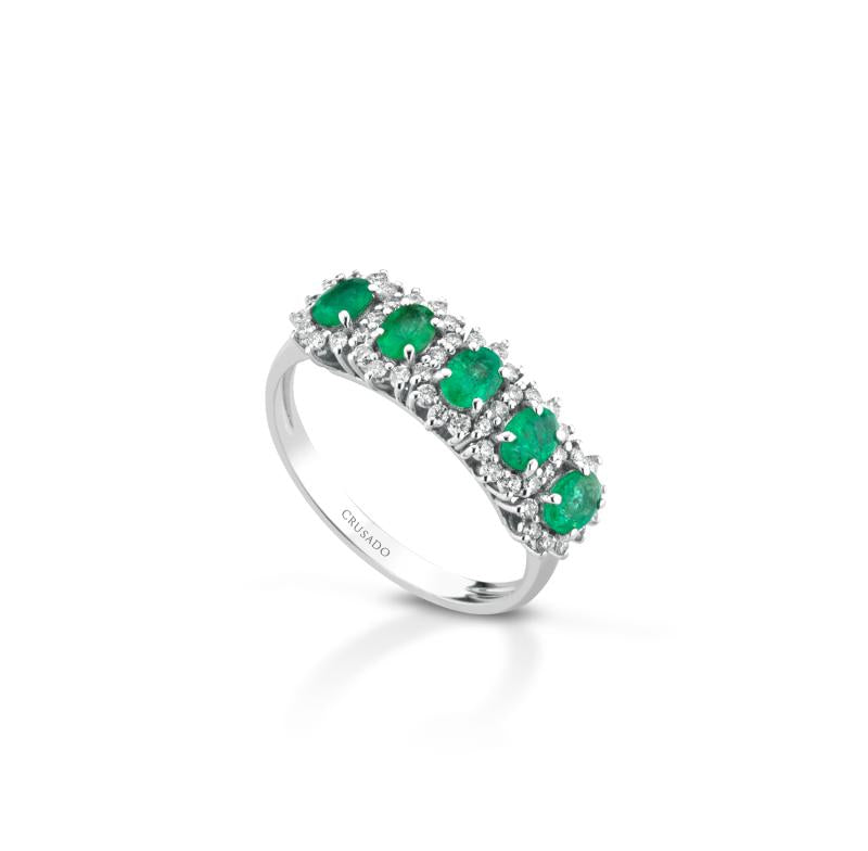 Anello Crusado - Veretta a 5 Smeraldi e Diamanti - Tropea - V5TRP0S