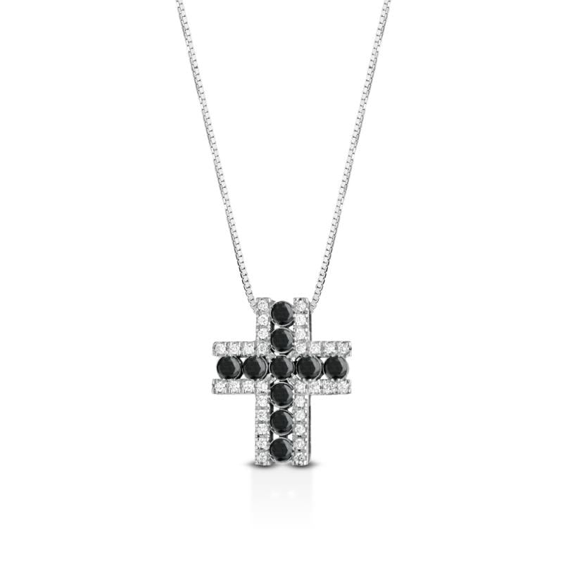 Collana Crusado - Croce uomo Diamanti bianchi e neri - CRU97