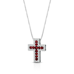 Collana Crusado - Croce uomo Diamanti Bianchi e Rubini