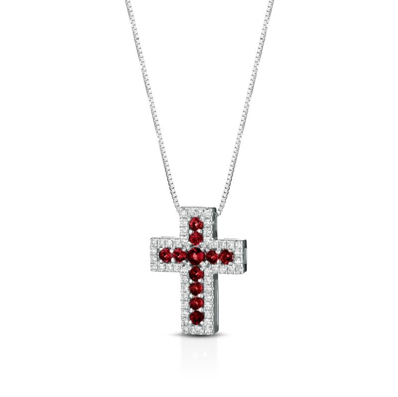 Collana Crusado - Croce uomo Diamanti Bianchi e Rubini