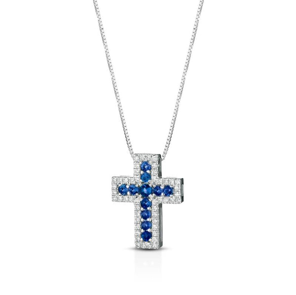 Collana Crusado - Croce uomo Diamanti bianchi e Zaffiri - CRU107
