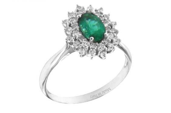 Anello Davite Delucchi - Rosetta con Smeraldo e Diamanti 