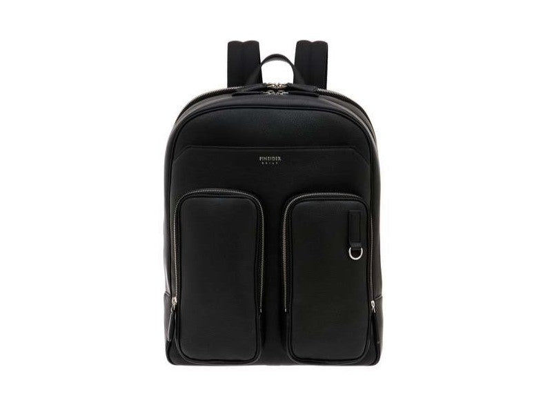 Zaino Pineider Daily 23 con Doppia Tasca in Pelle Liscia Nera