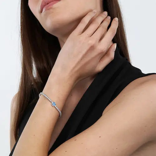 Morellato Tesori Bracciale Donna Argento 925 Con Zircone Azzurro – Lunghezza Regolabile 16+1.75 Cm, Chiusura A Clip