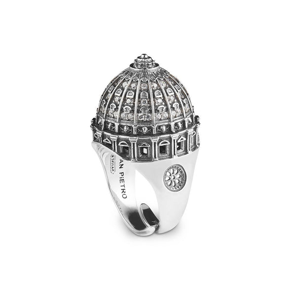 Anello A Cupola In Argento Sterling 925 Con Pavé Di Spinello Nero – Misura 5 – Philip Andre
